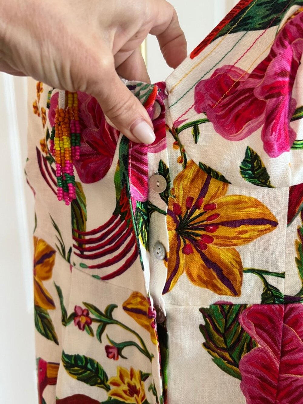 Farm Rio Toucans Garden Halter Jumpsuit M NWT 100% Linen Tropical Print - Picture 2 of 11